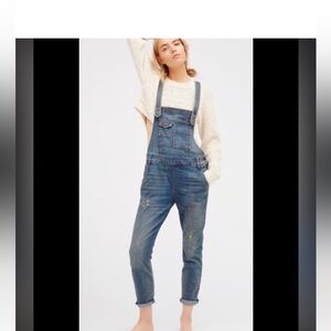 Free People Milo washed blue denim overalls